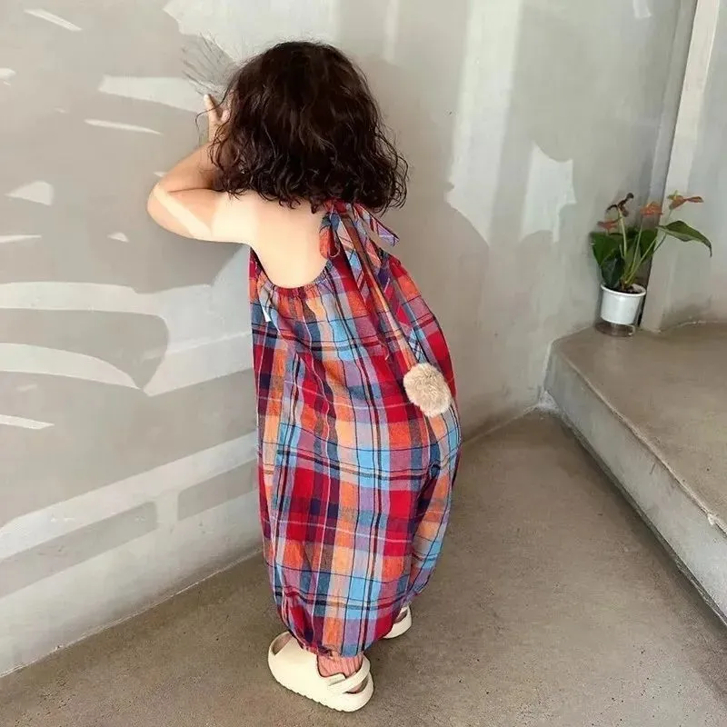 Plaid Jumpsuit Bunny Tail Overalls