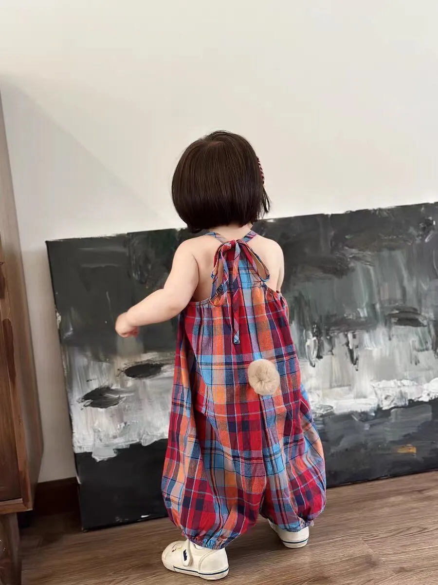 Plaid Jumpsuit Bunny Tail Overalls