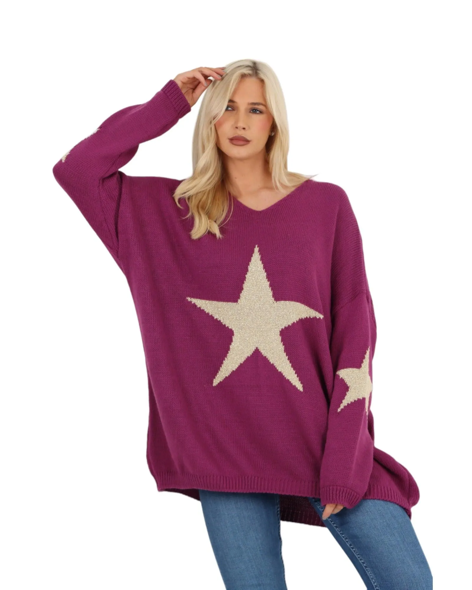 Plus Size Glitter Star Knitted Jumper
