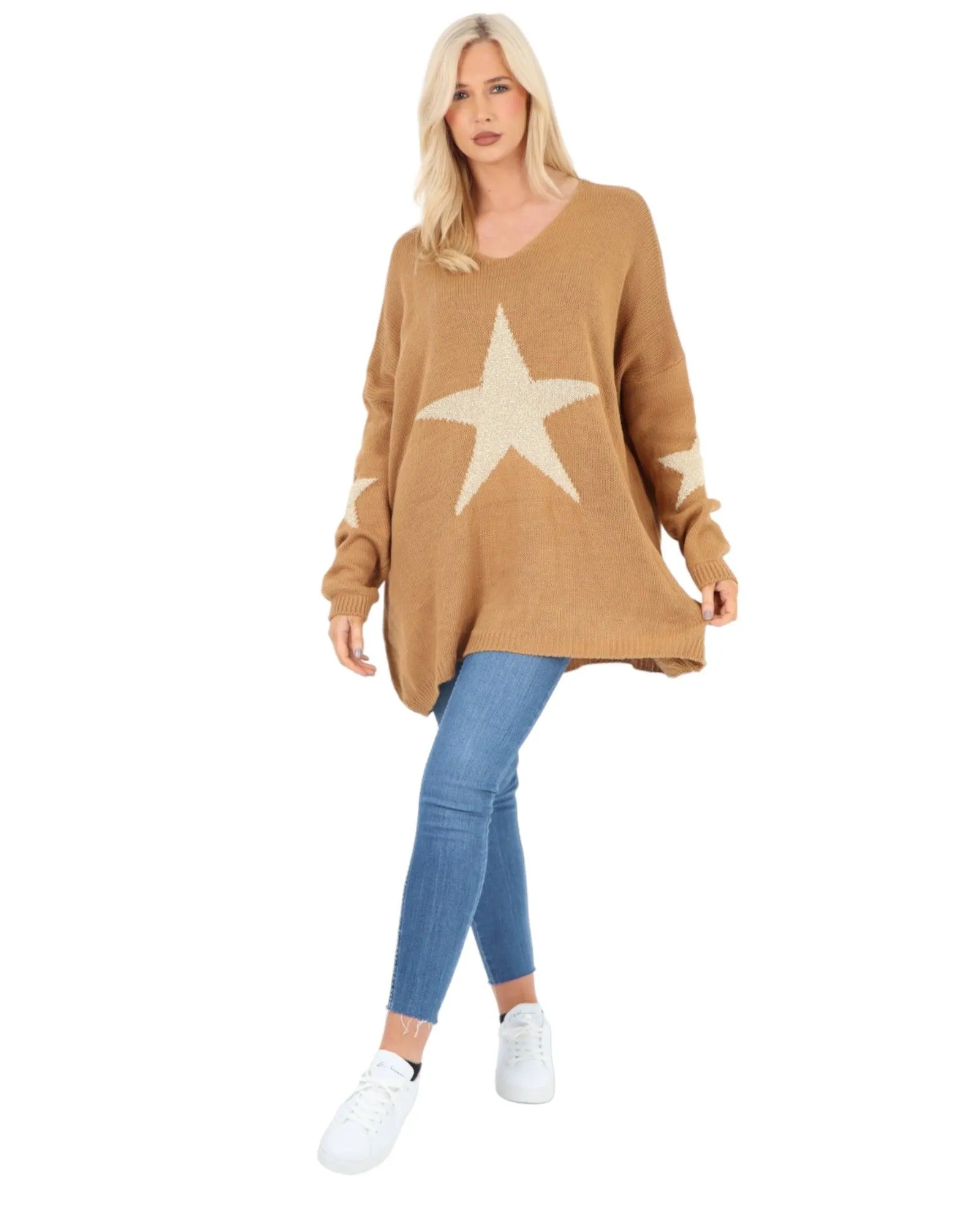Plus Size Glitter Star Knitted Jumper