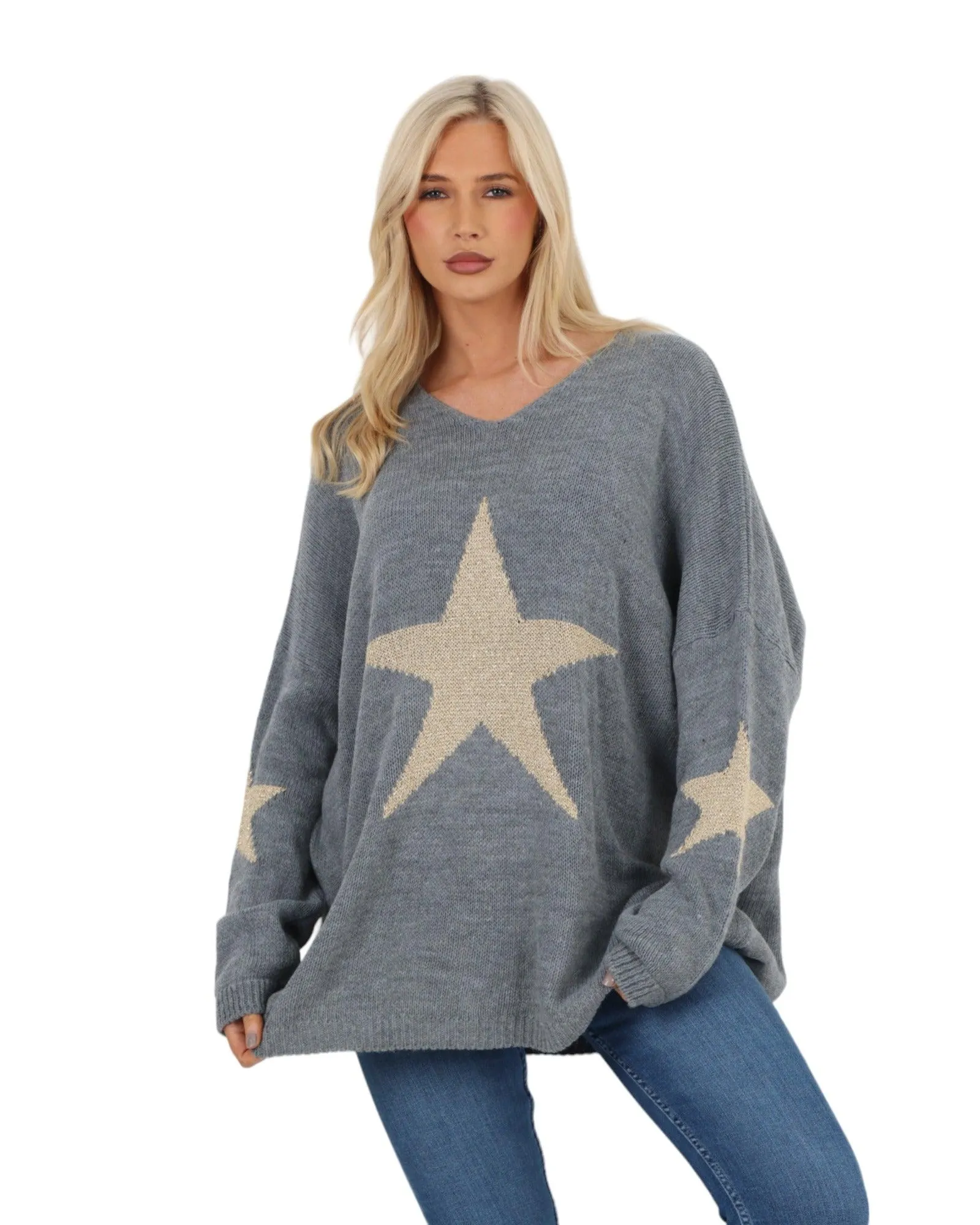 Plus Size Glitter Star Knitted Jumper