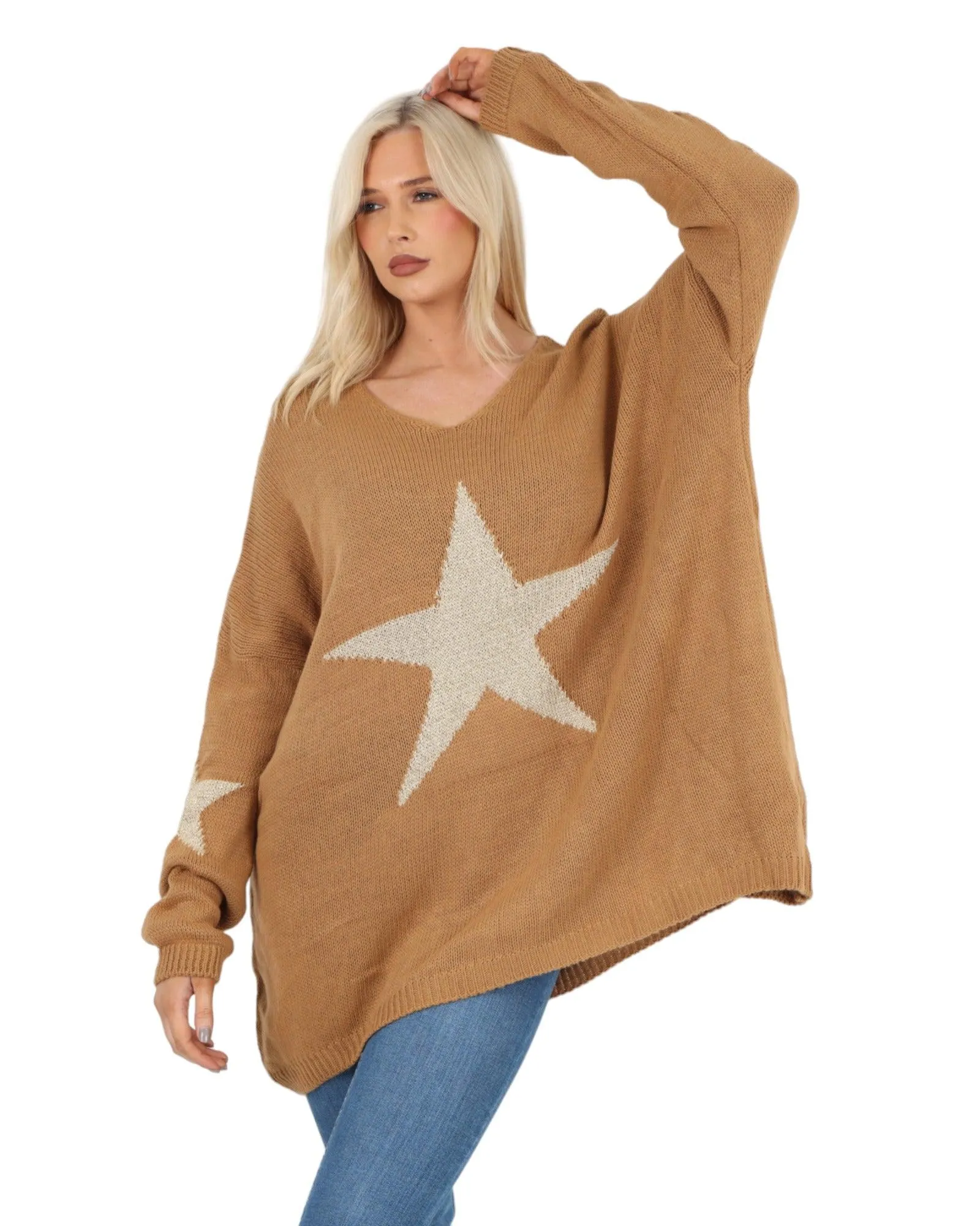 Plus Size Glitter Star Knitted Jumper