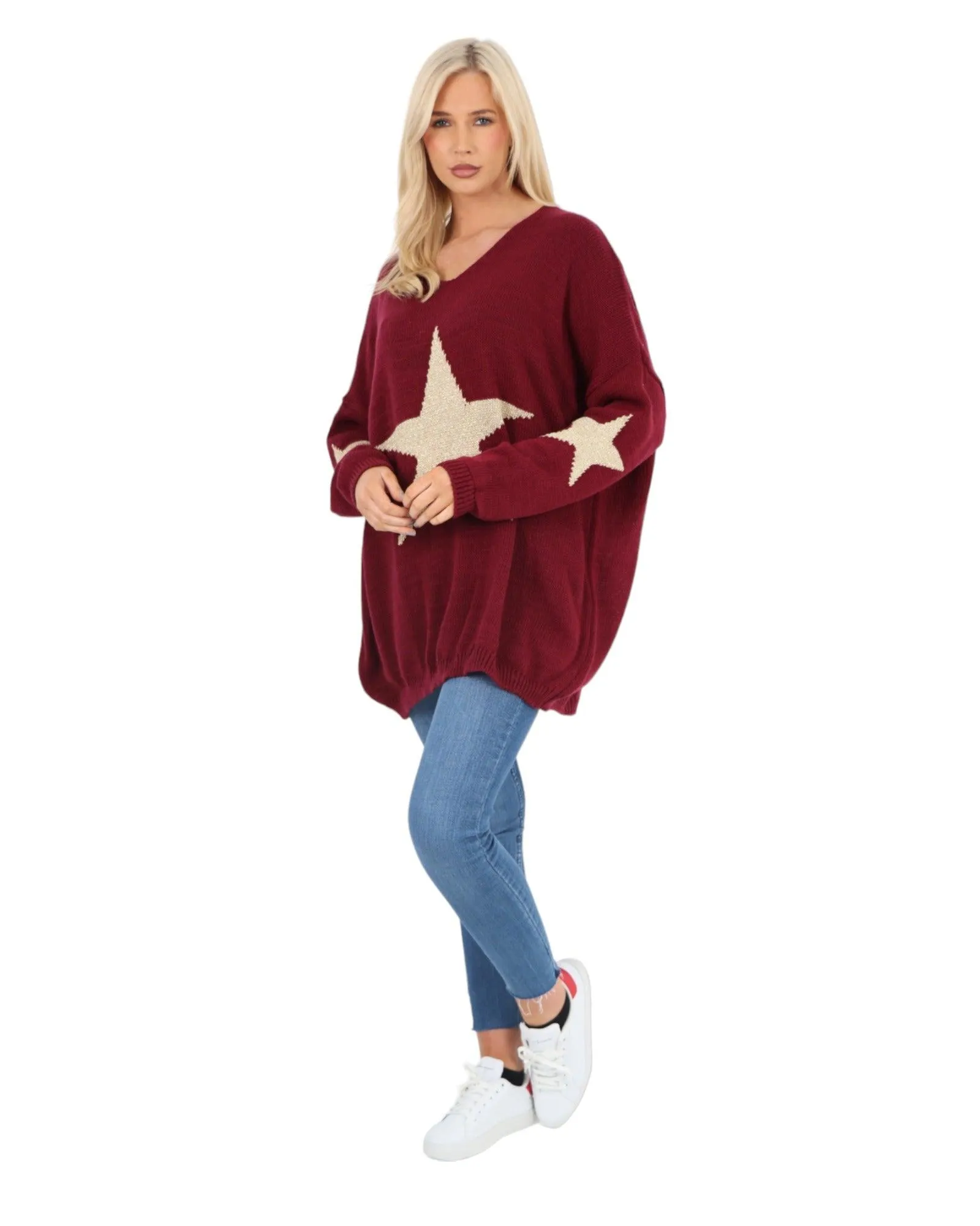 Plus Size Glitter Star Knitted Jumper