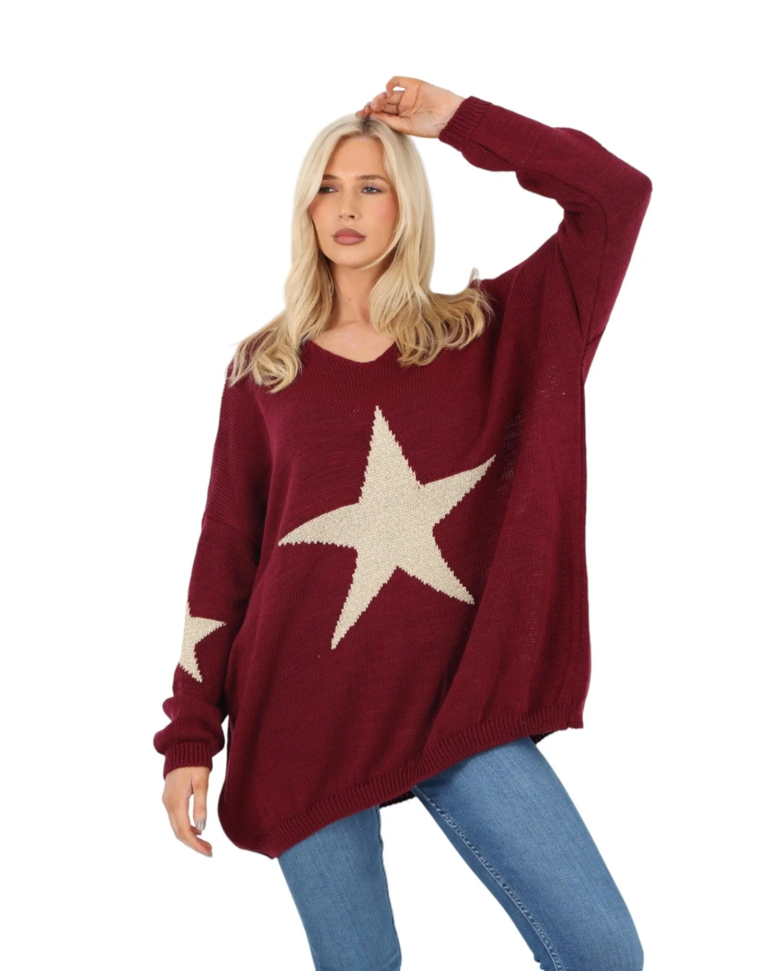 Plus Size Glitter Star Knitted Jumper
