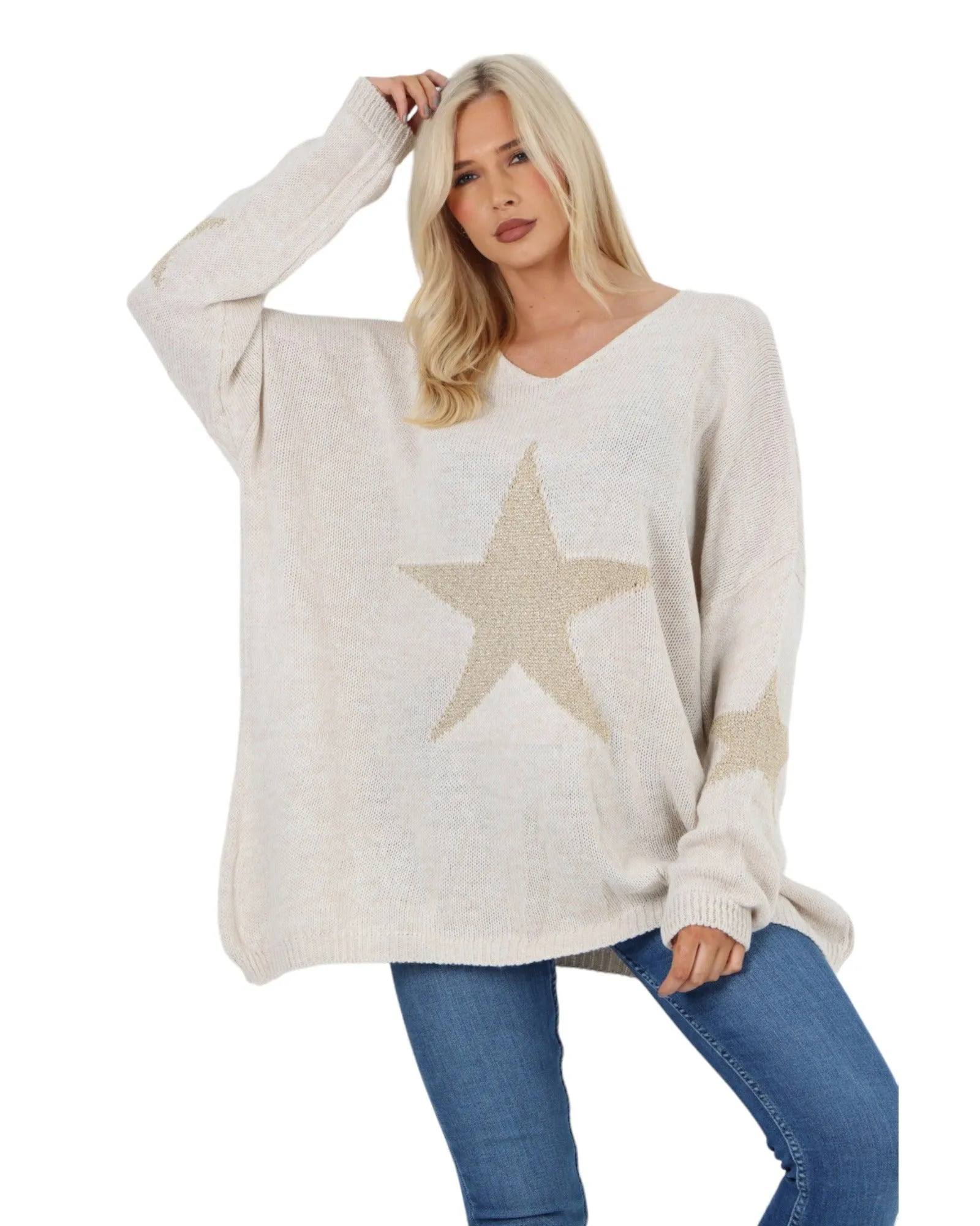 Plus Size Glitter Star Knitted Jumper