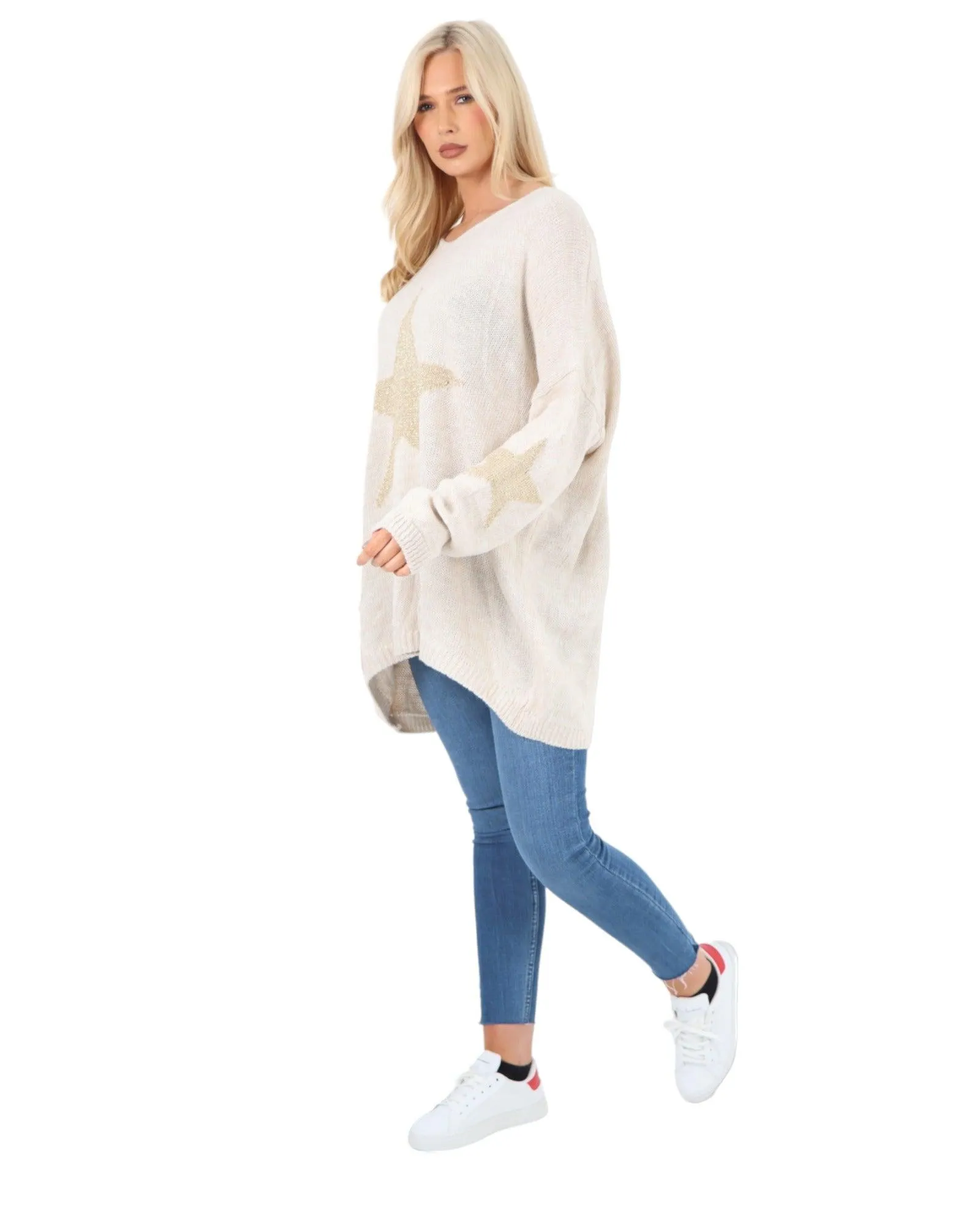 Plus Size Glitter Star Knitted Jumper