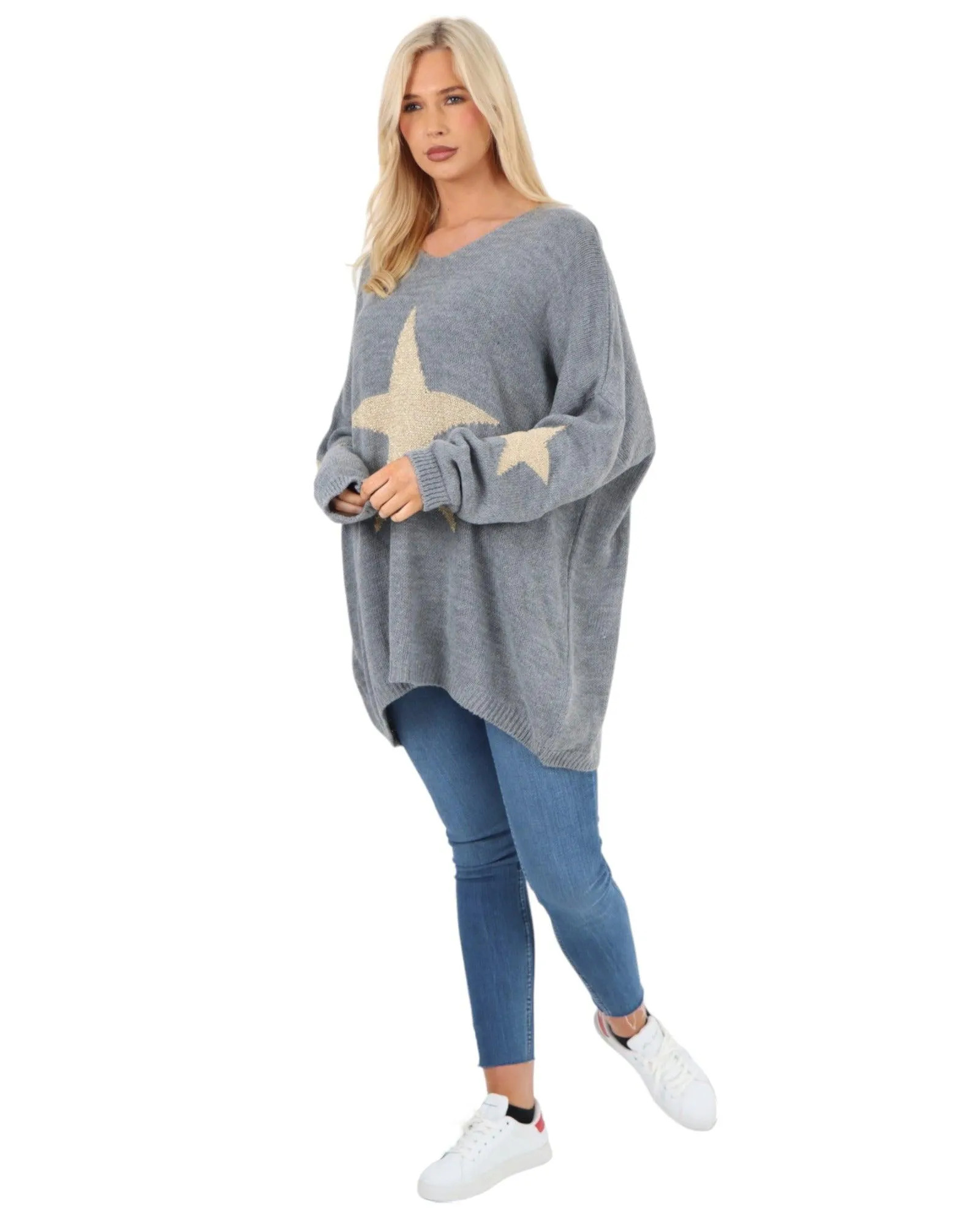 Plus Size Glitter Star Knitted Jumper