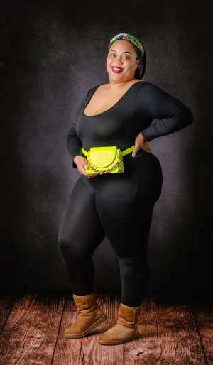 Plus Size Scoop Neck Long Sleeve Bodycon Jumpsuit