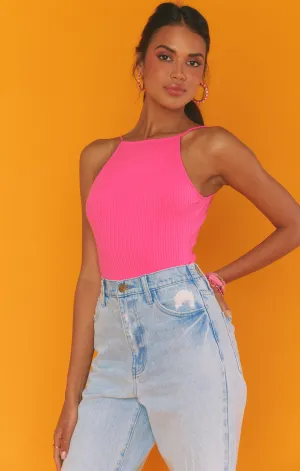 Portia Bodysuit ~ Hot Pink Rib Knit