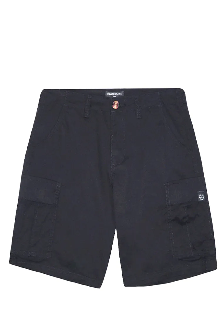 Private Stitch Stylish Cargo Shorts - Black