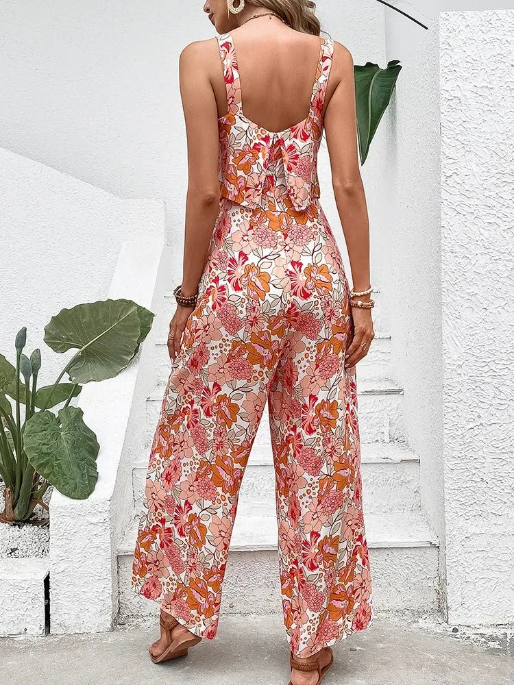 "Floral Sleeveless Wide Leg Floral Jumpsuit "