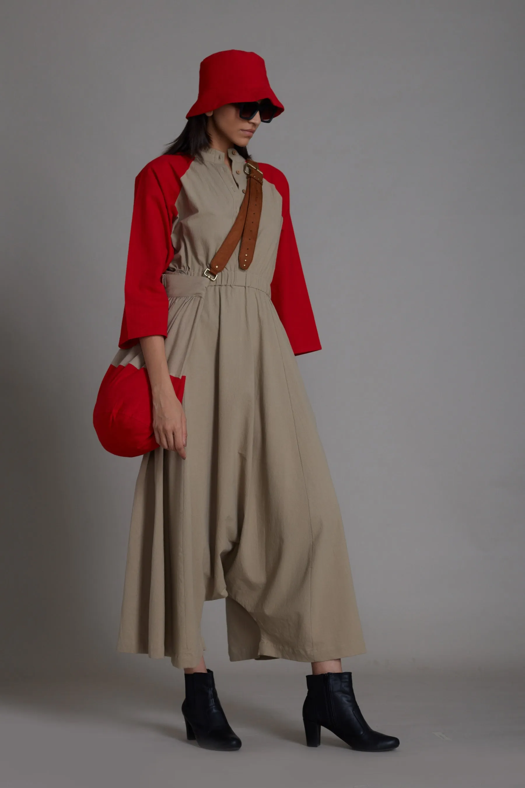 Red & Beige Sphara Jumpsuit