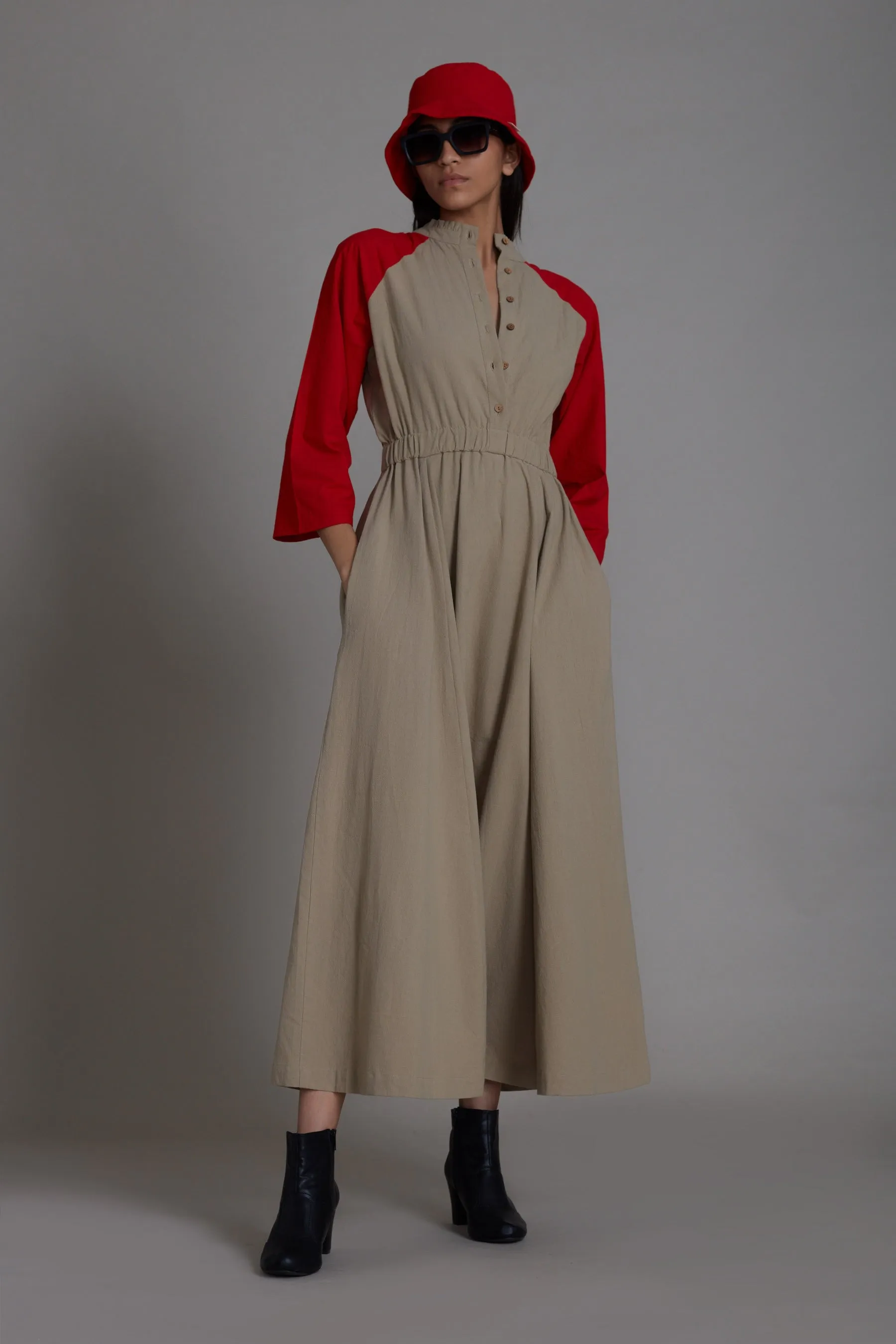 Red & Beige Sphara Jumpsuit