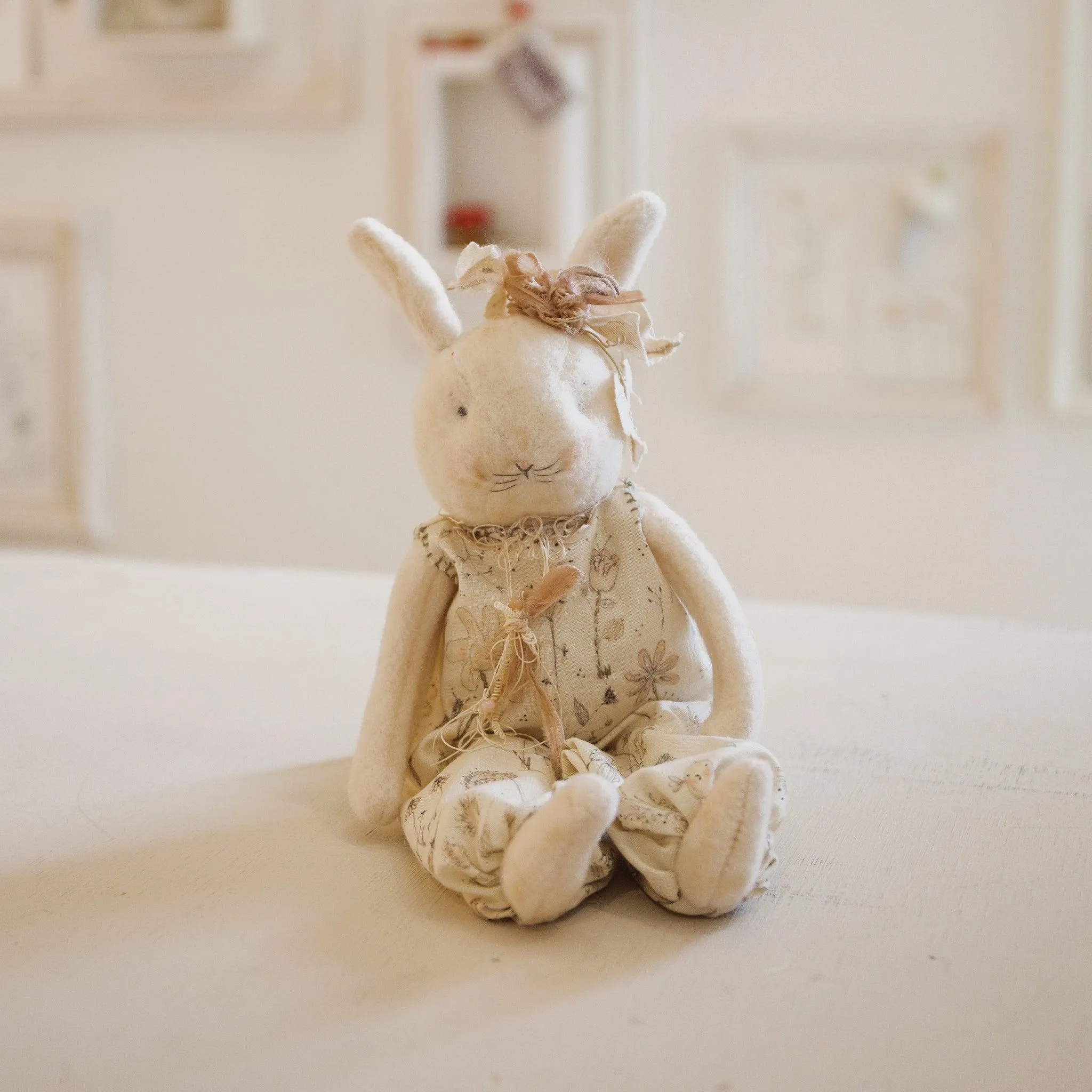 RETIRED - Hutch Studio Original - Nel Sit-a-Spell - Hand-Crafted Cotton & Wool Bunny