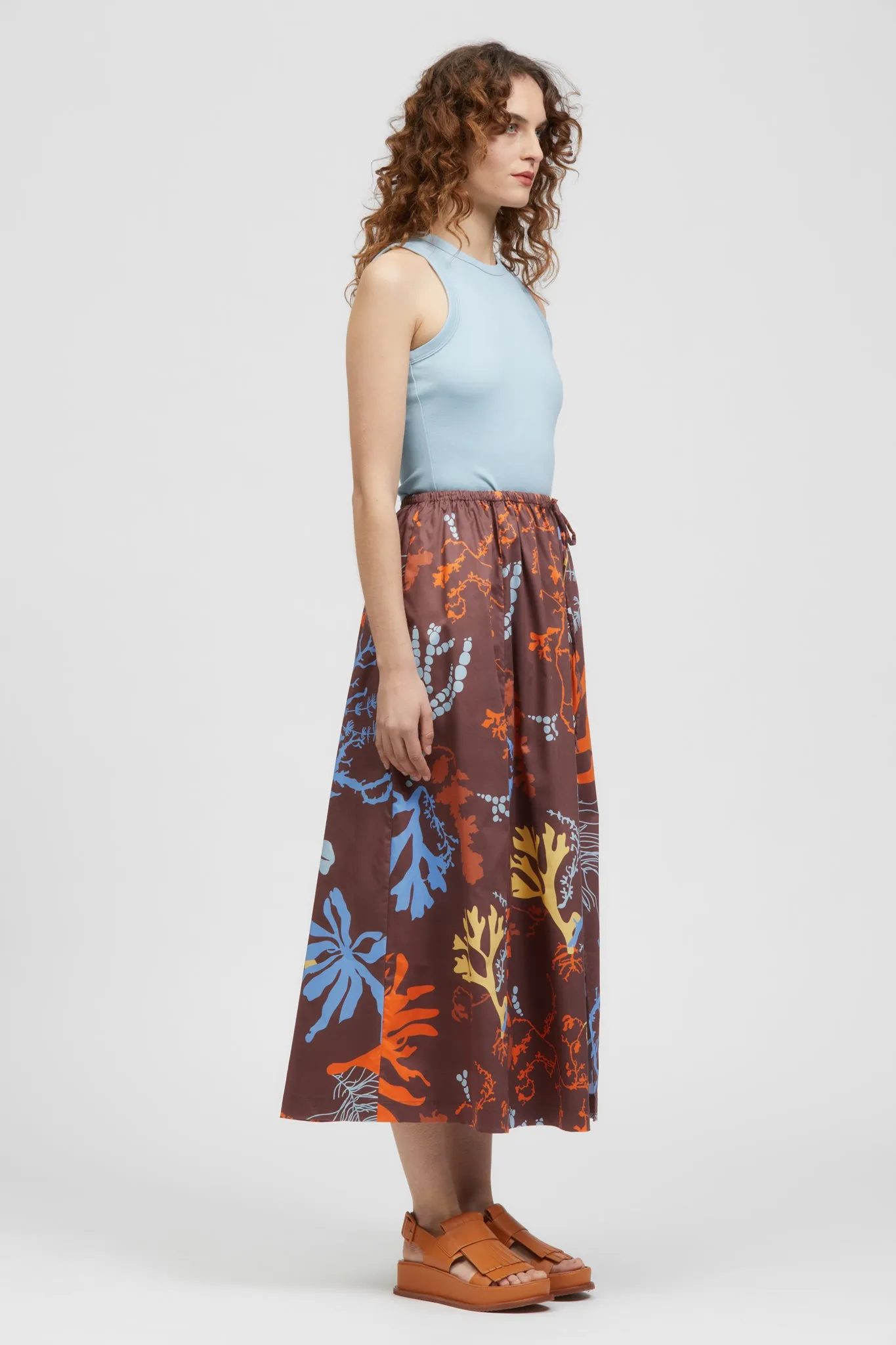 Roho Maxi Skirt Brown Seaweed Print