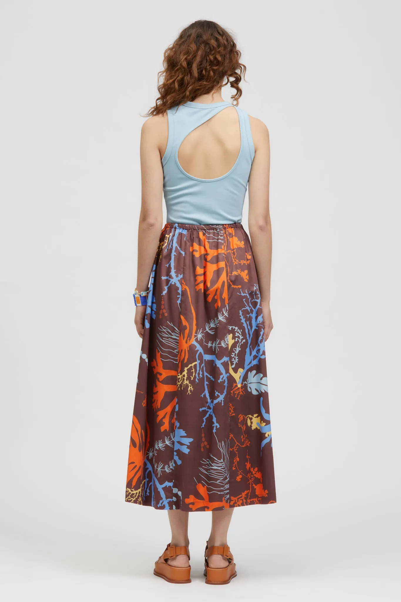 Roho Maxi Skirt Brown Seaweed Print