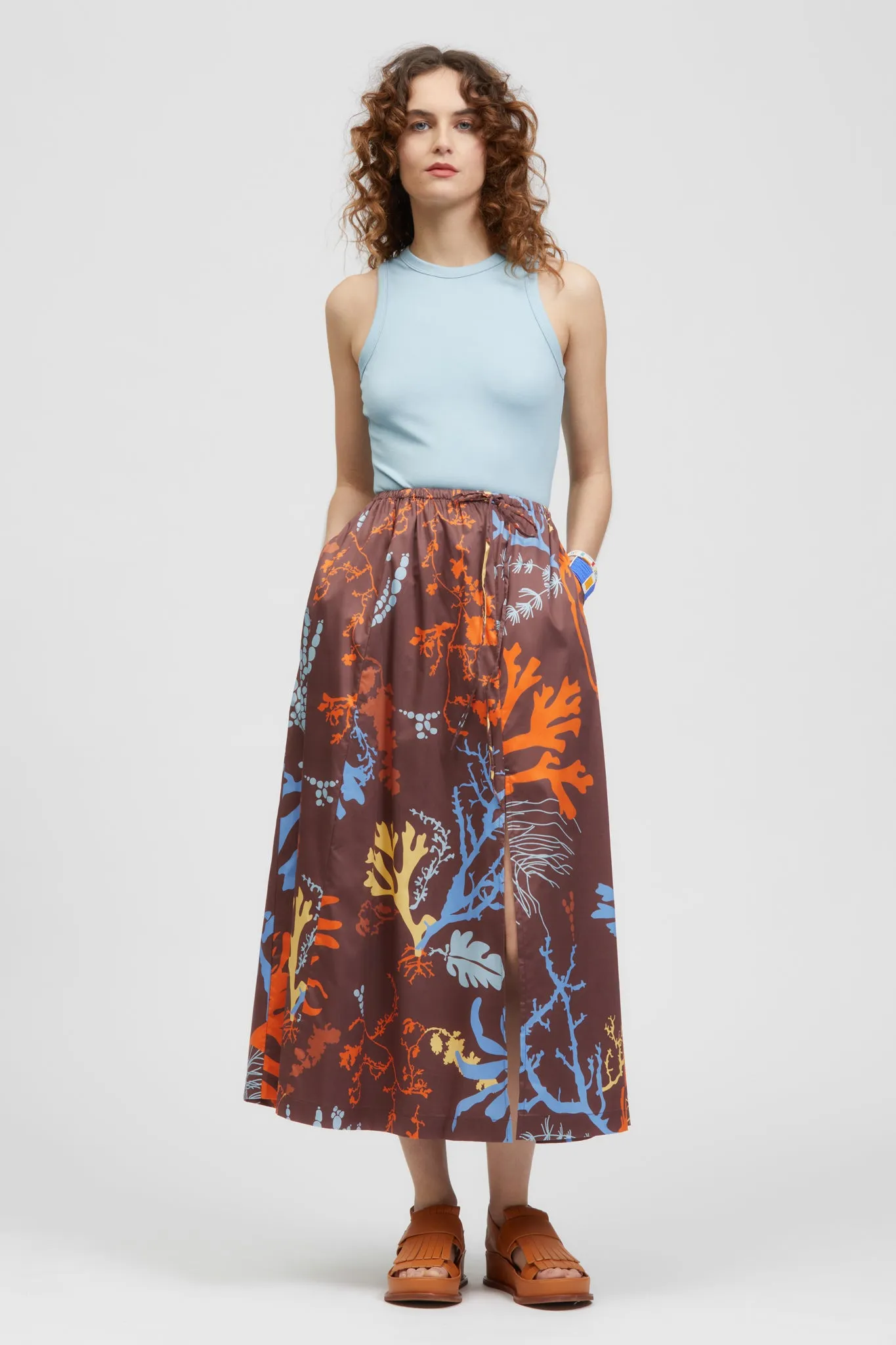 Roho Maxi Skirt Brown Seaweed Print
