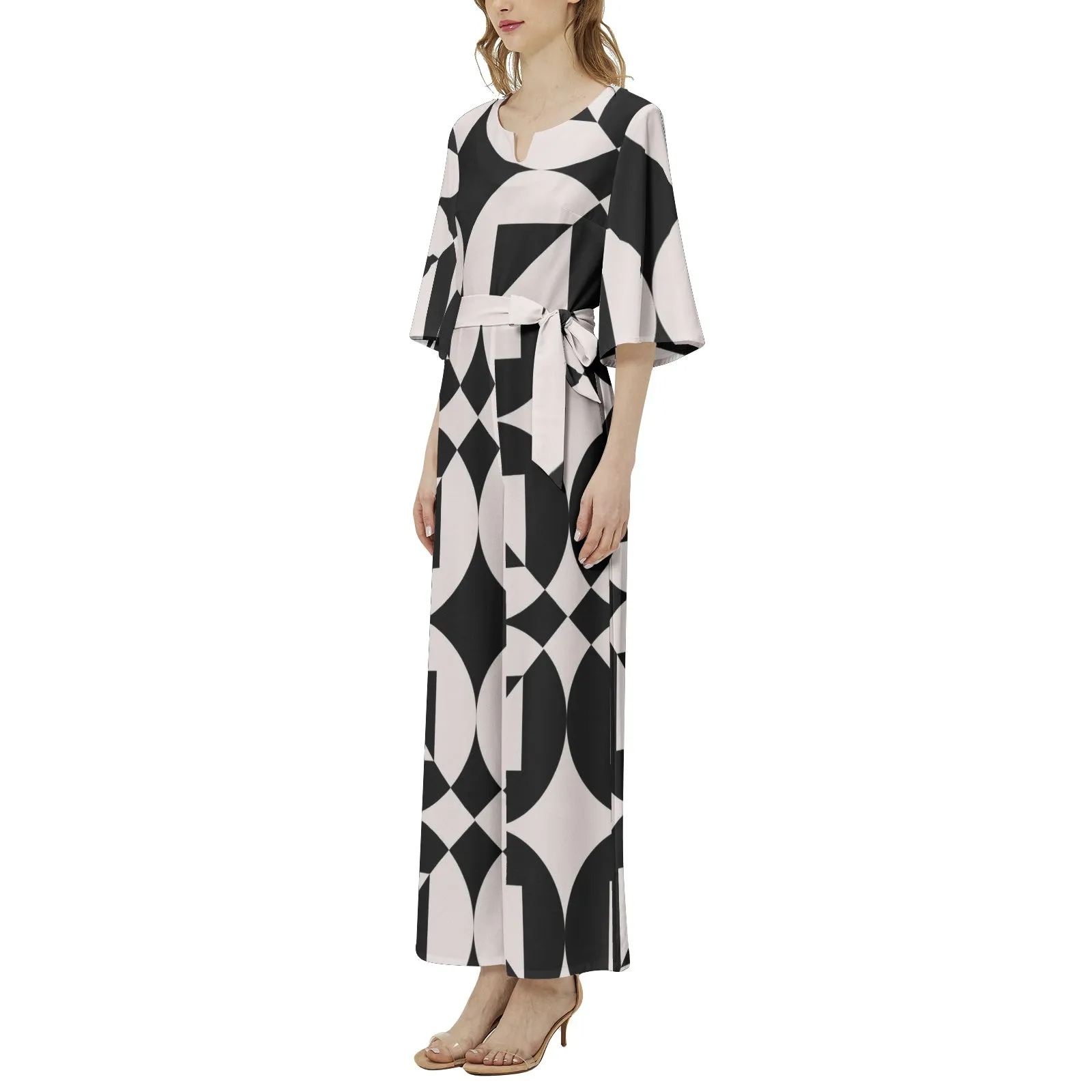 Sacred Geometry Dolman Sleeve Belted Wide Leg Jumpsuit