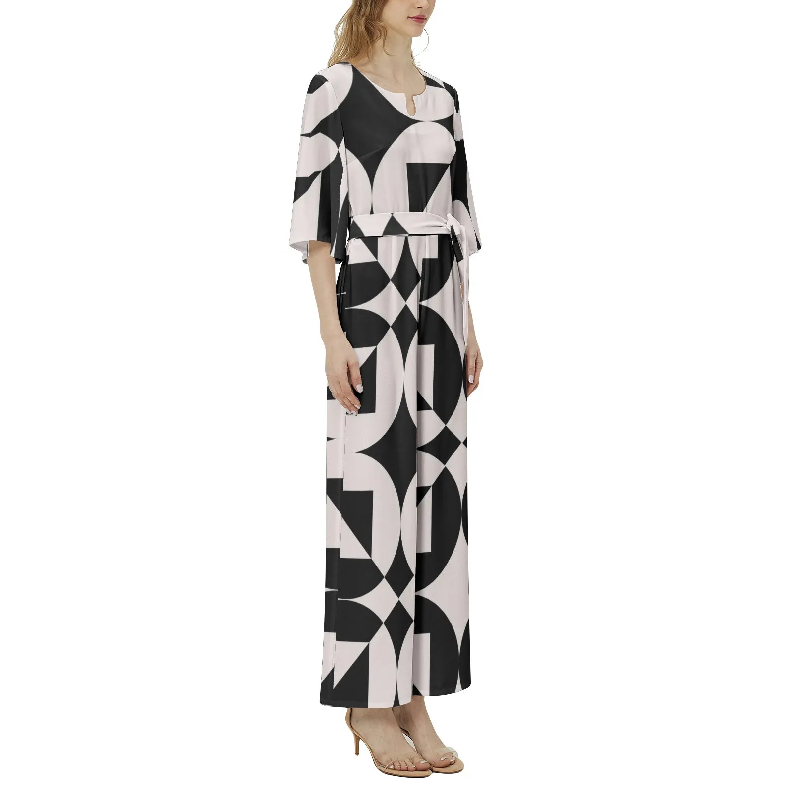 Sacred Geometry Dolman Sleeve Belted Wide Leg Jumpsuit