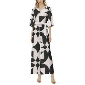 Sacred Geometry Dolman Sleeve Belted Wide Leg Jumpsuit
