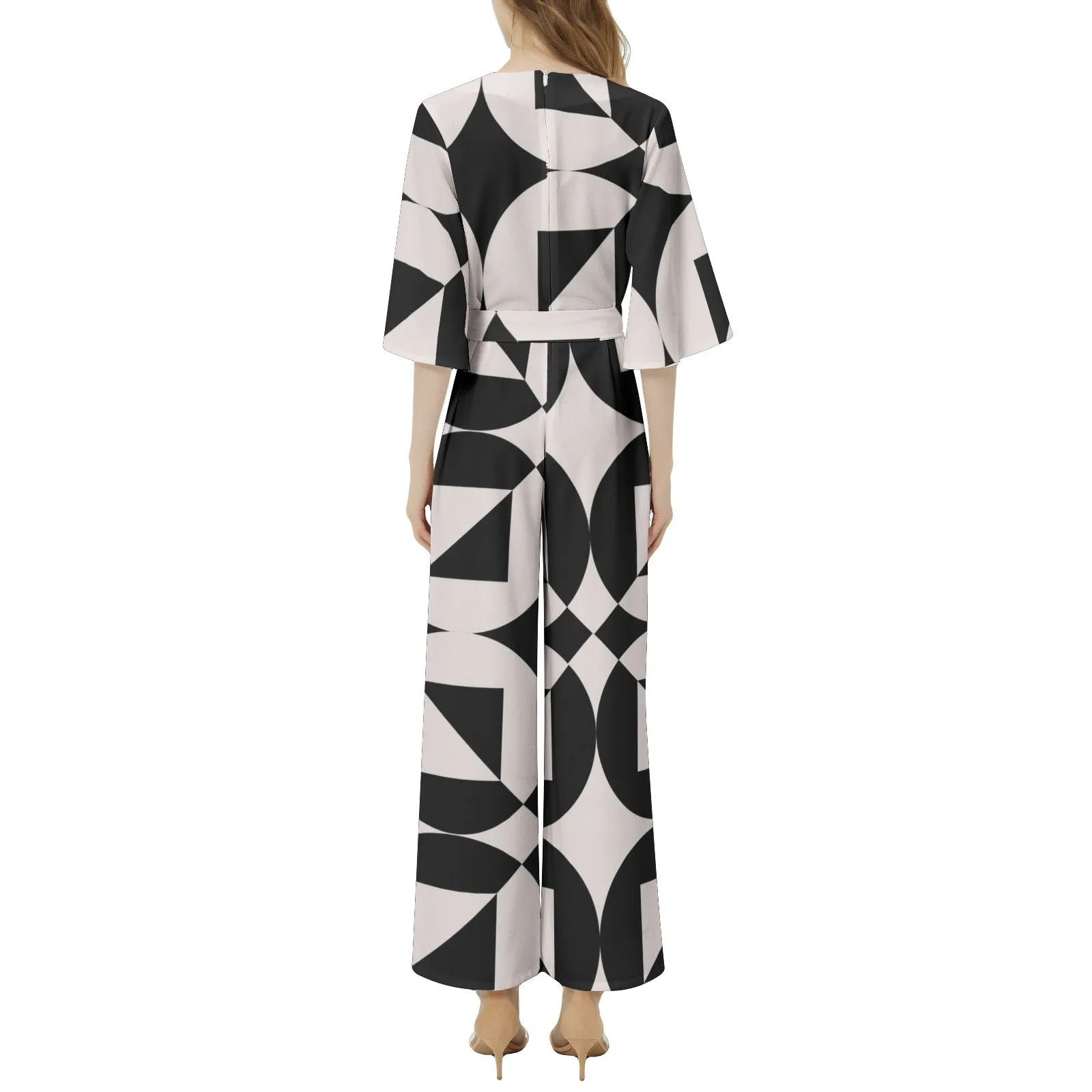 Sacred Geometry Dolman Sleeve Belted Wide Leg Jumpsuit
