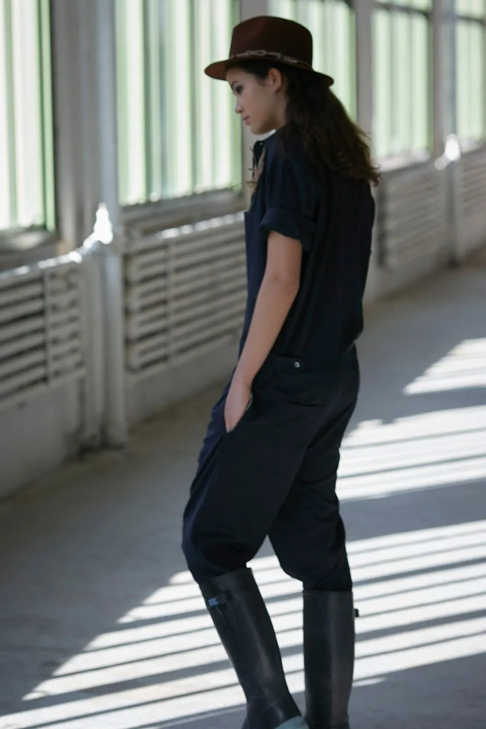 salt-water gabardine jumpsuit squid ink