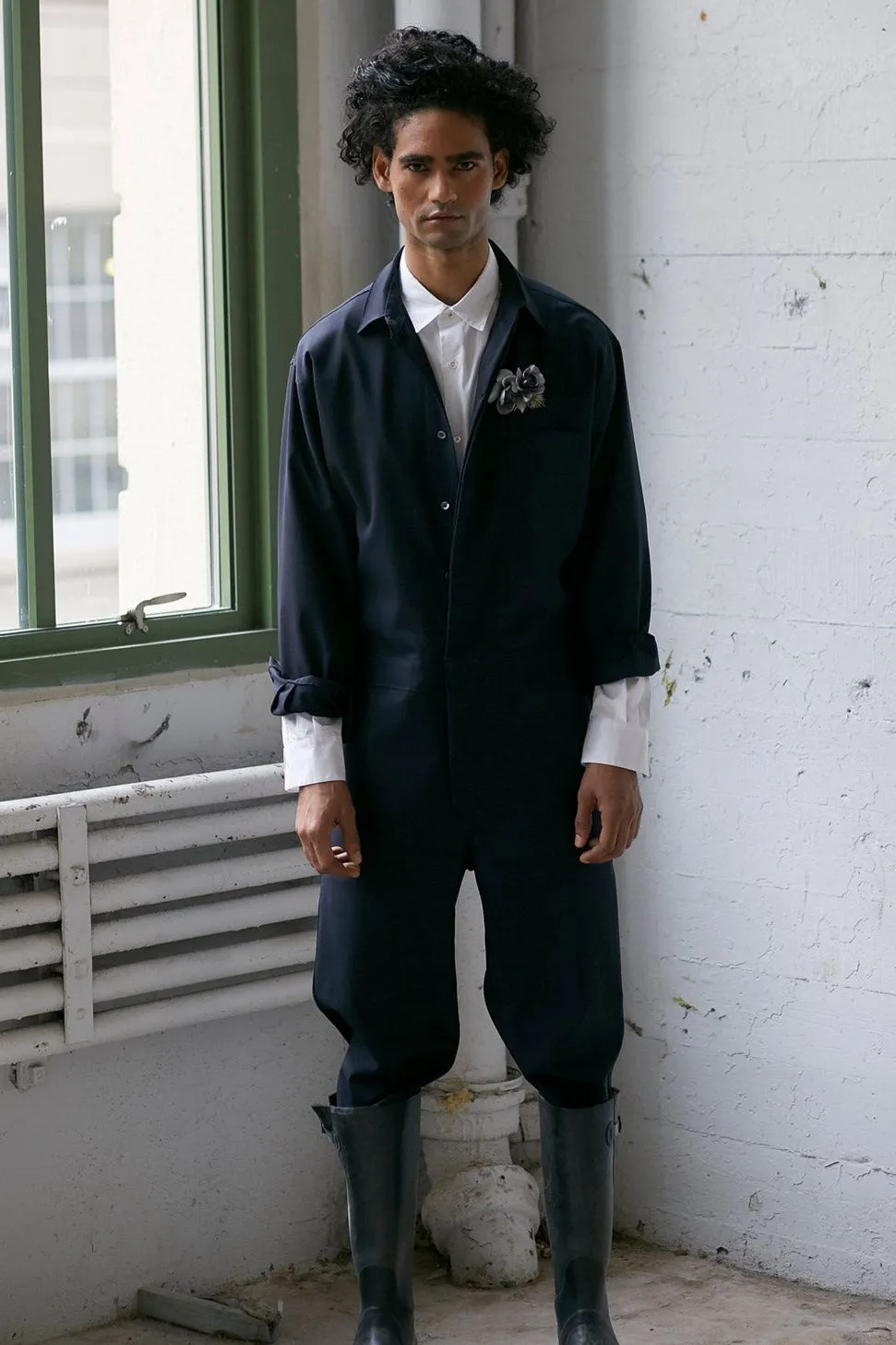 salt-water gabardine jumpsuit squid ink