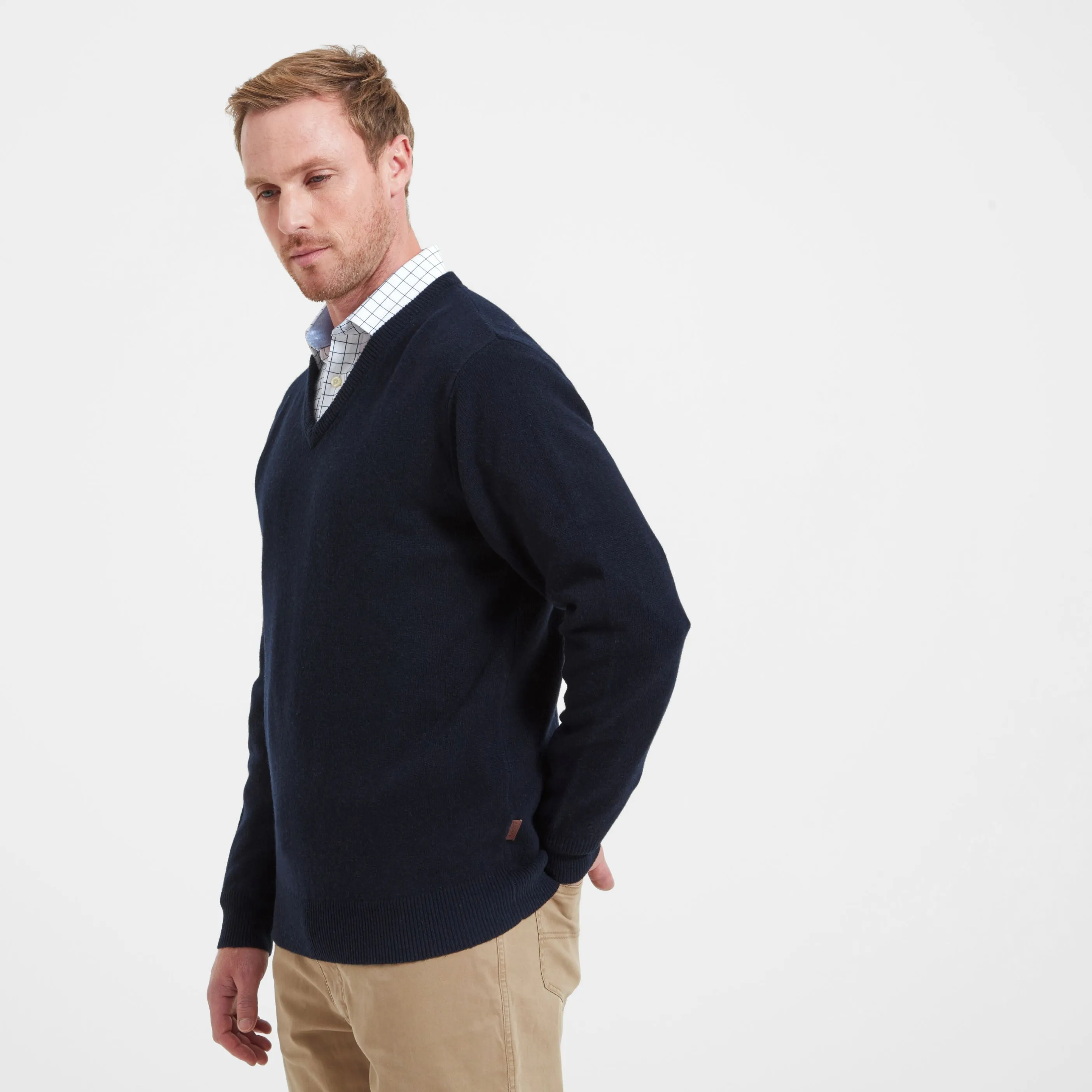 Schoffel Lambswool Mens V Neck Jumper - Navy