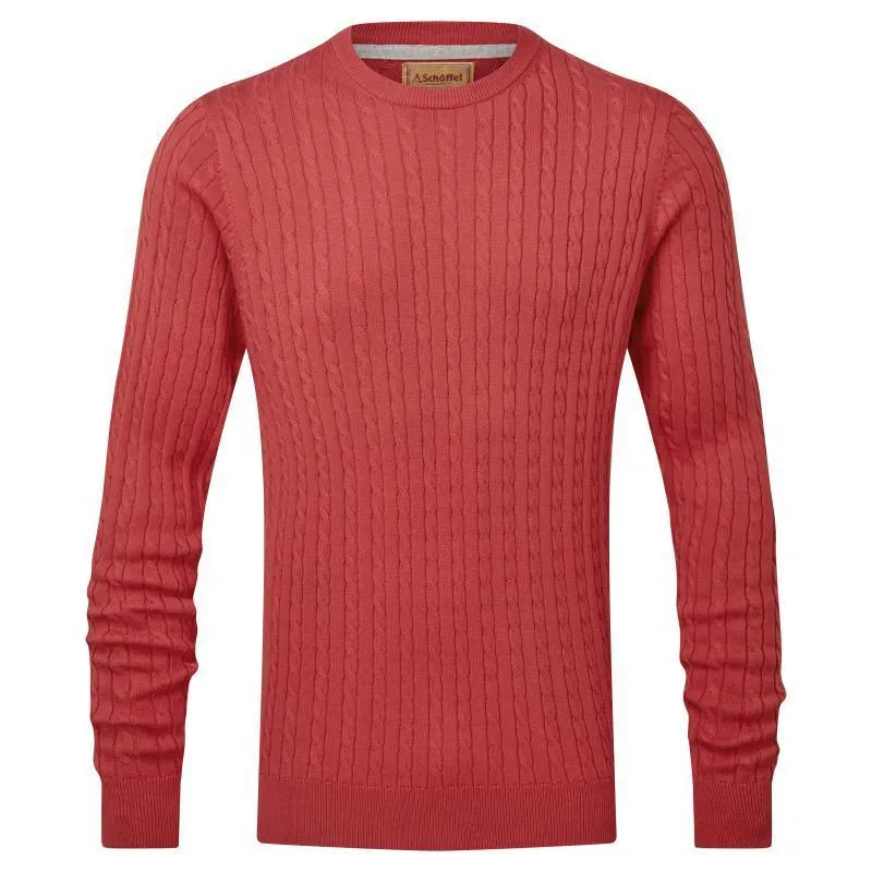Schoffel Pima Cotton Cable Crew Neck Mens Jumper - Cherry