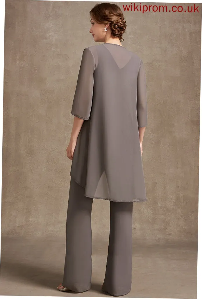 Scoop Chiffon Floor-Length Sequins Jumpsuit/Pantsuit Bride Henrietta Lace Mother With Neck Beading of the Dress Mother of the Bride Dresses