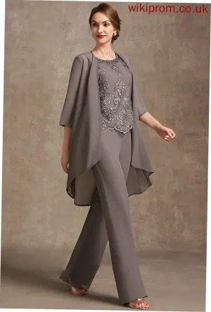 Scoop Chiffon Floor-Length Sequins Jumpsuit/Pantsuit Bride Henrietta Lace Mother With Neck Beading of the Dress Mother of the Bride Dresses
