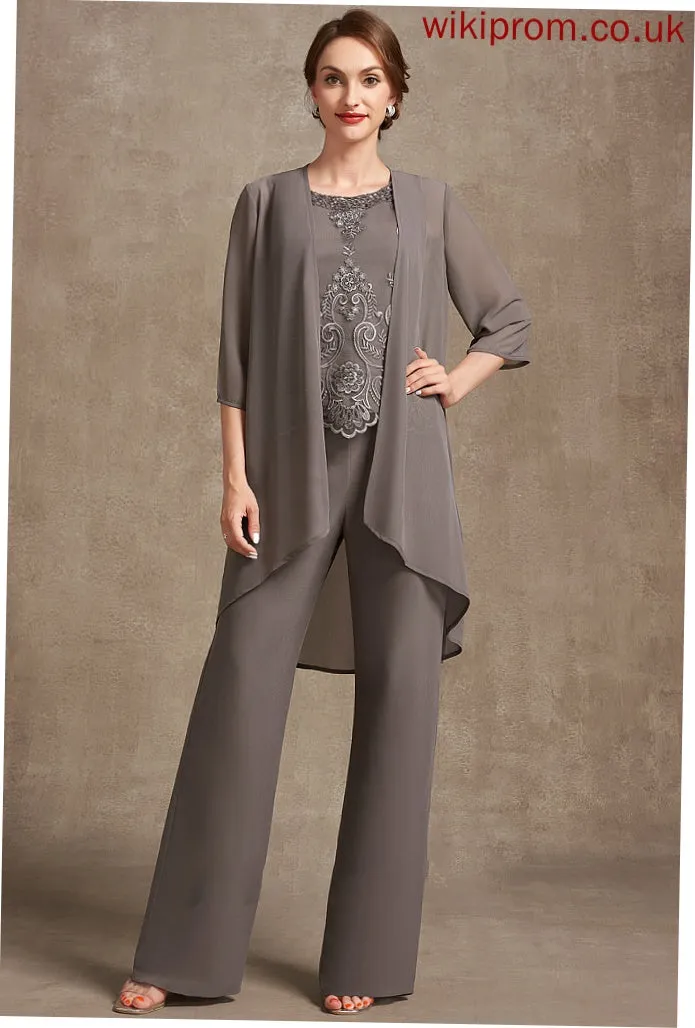 Scoop Chiffon Floor-Length Sequins Jumpsuit/Pantsuit Bride Henrietta Lace Mother With Neck Beading of the Dress Mother of the Bride Dresses