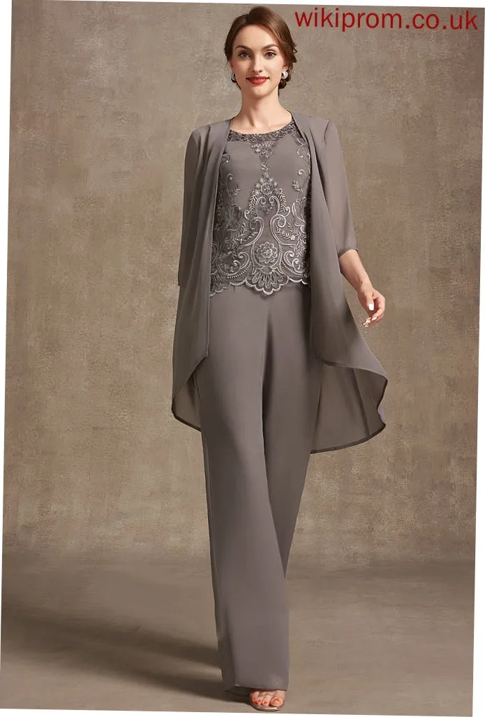 Scoop Chiffon Floor-Length Sequins Jumpsuit/Pantsuit Bride Henrietta Lace Mother With Neck Beading of the Dress Mother of the Bride Dresses