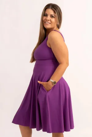 Silky Scoop Neck Comfort Crop Midi Dress W/ Pockets - Purple