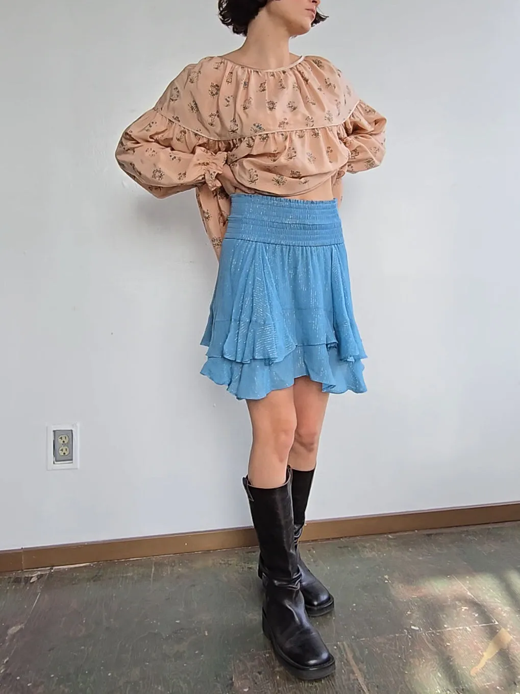 Sky Silk Ruffled Skirt (M)