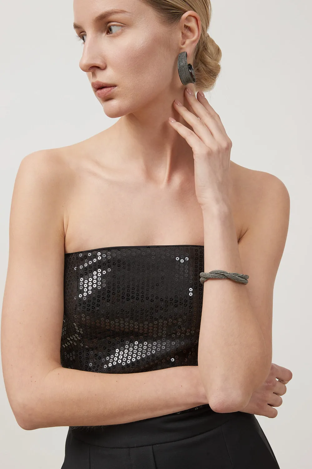 Sleeveless twill jumpsuit with sequins