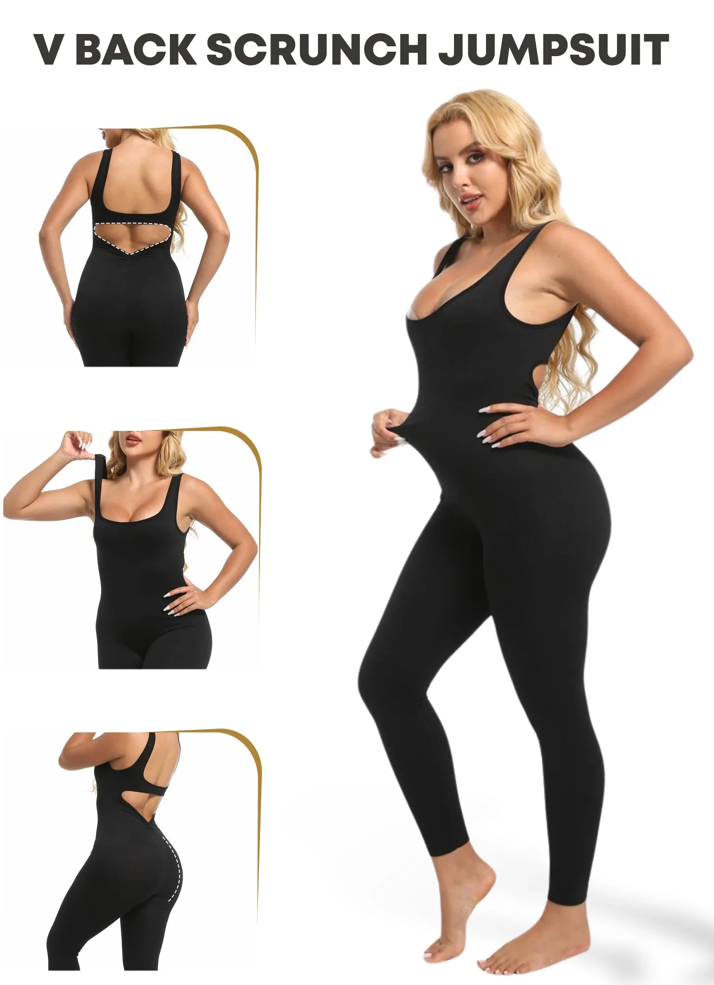 Sooslick Sleeveless Scrunch Butt Yoga Jumpsuit Padded Fitness Bodysuit Sportswear One-Piece Workout Clothes Women Backless Flared Gym Set