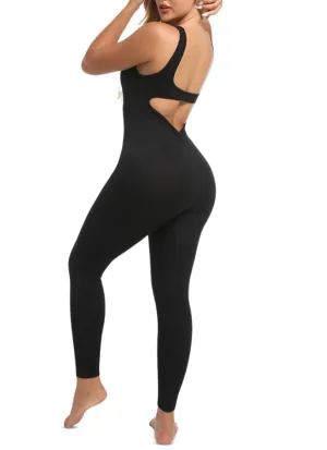 Sooslick Sleeveless Scrunch Butt Yoga Jumpsuit Padded Fitness Bodysuit Sportswear One-Piece Workout Clothes Women Backless Flared Gym Set