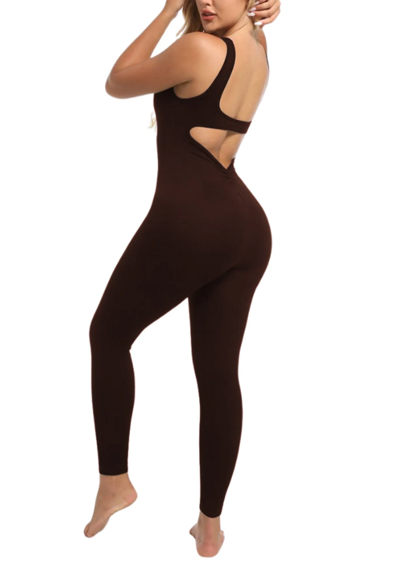 Sooslick Sleeveless Scrunch Butt Yoga Jumpsuit Padded Fitness Bodysuit Sportswear One-Piece Workout Clothes Women Backless Flared Gym Set