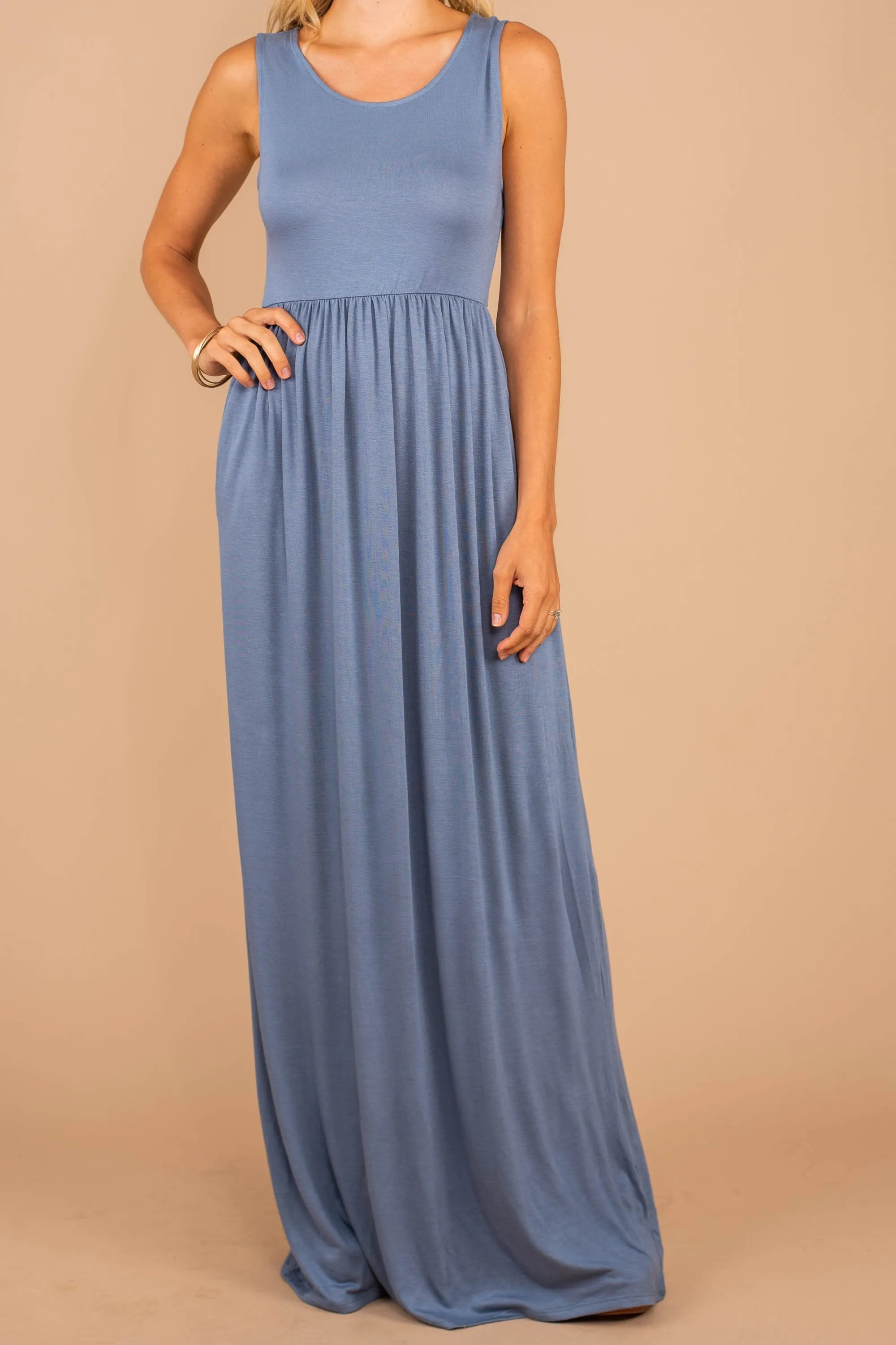 Speak With Kindness Cement Gray Empire Maxi Dress