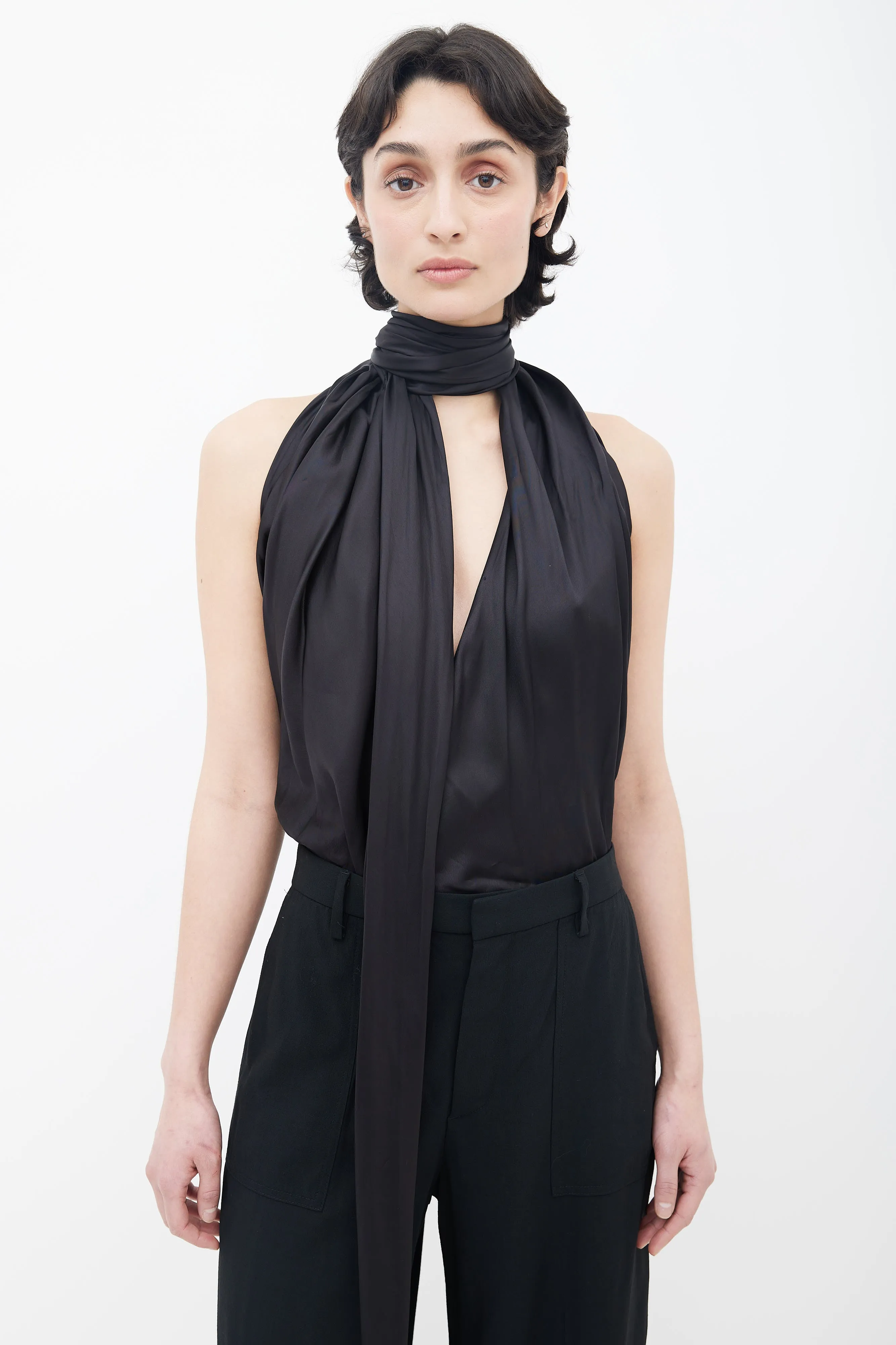 Spring 2016 Black Tie Halter Neck Jumpsuit