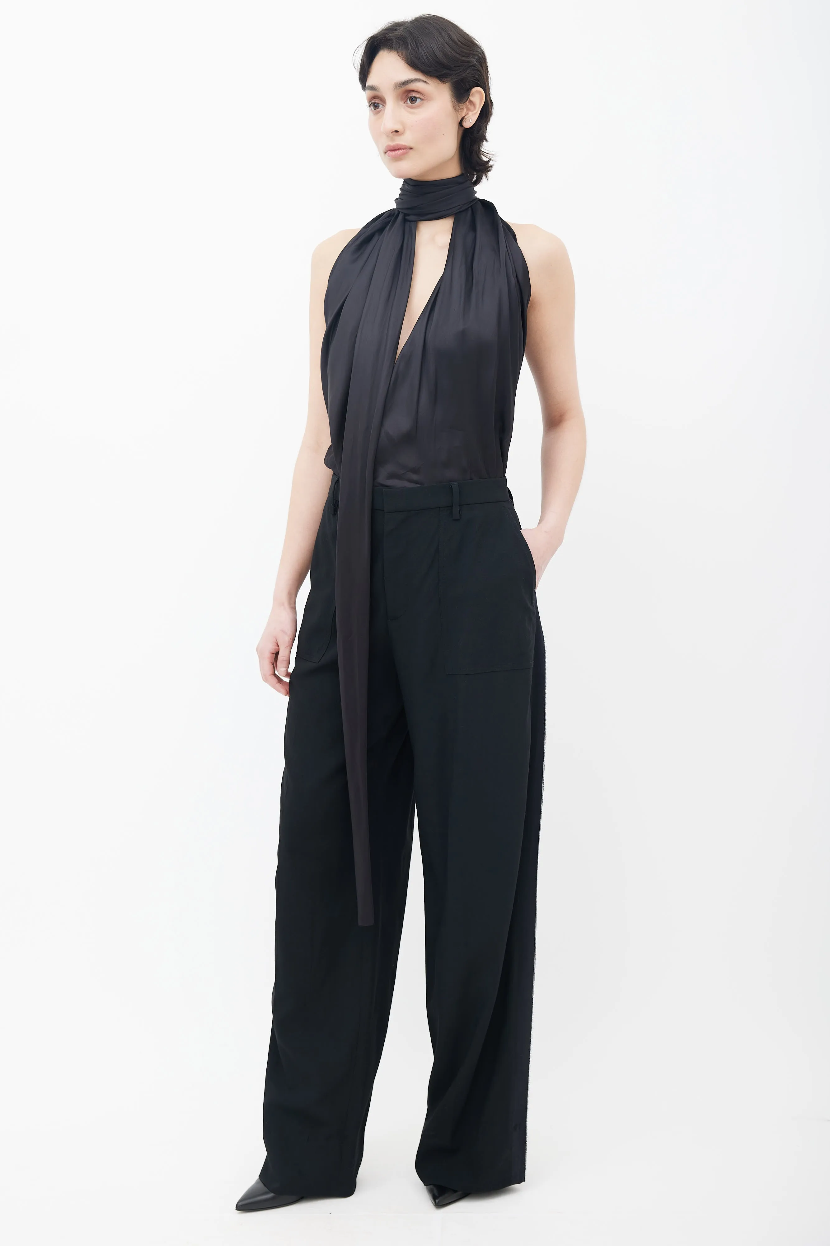 Spring 2016 Black Tie Halter Neck Jumpsuit