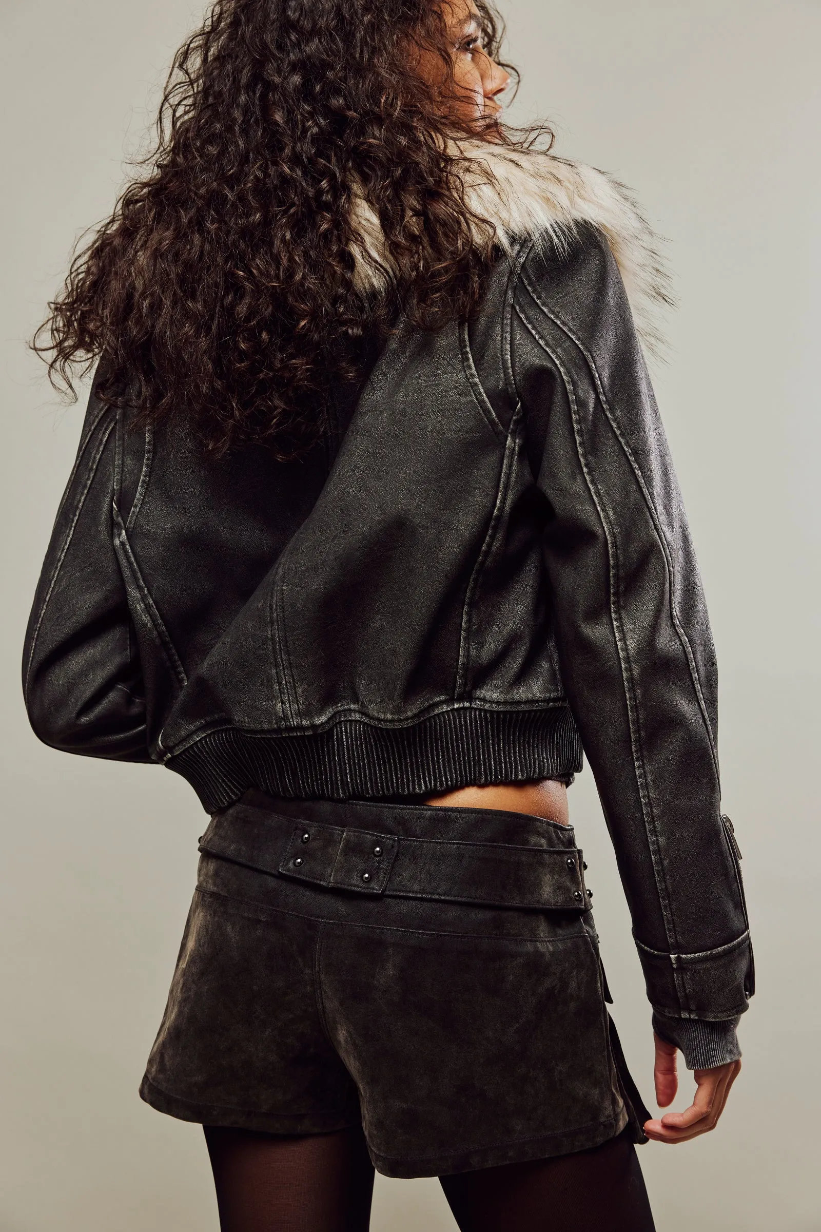 Suede Micro Mini Skort Black