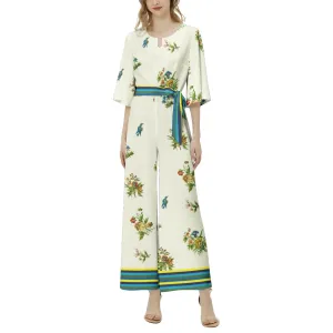 Summertime Collage Dolman Sleeve Belted Wide Leg Jumpsuit