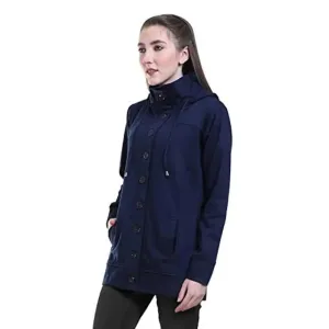 SWEEKASH Women Woollen Solid Round Full Sleeves Casual Buttoned Coat- Black