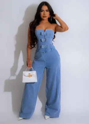 The Bow-Front Jumpsuit Light Denim