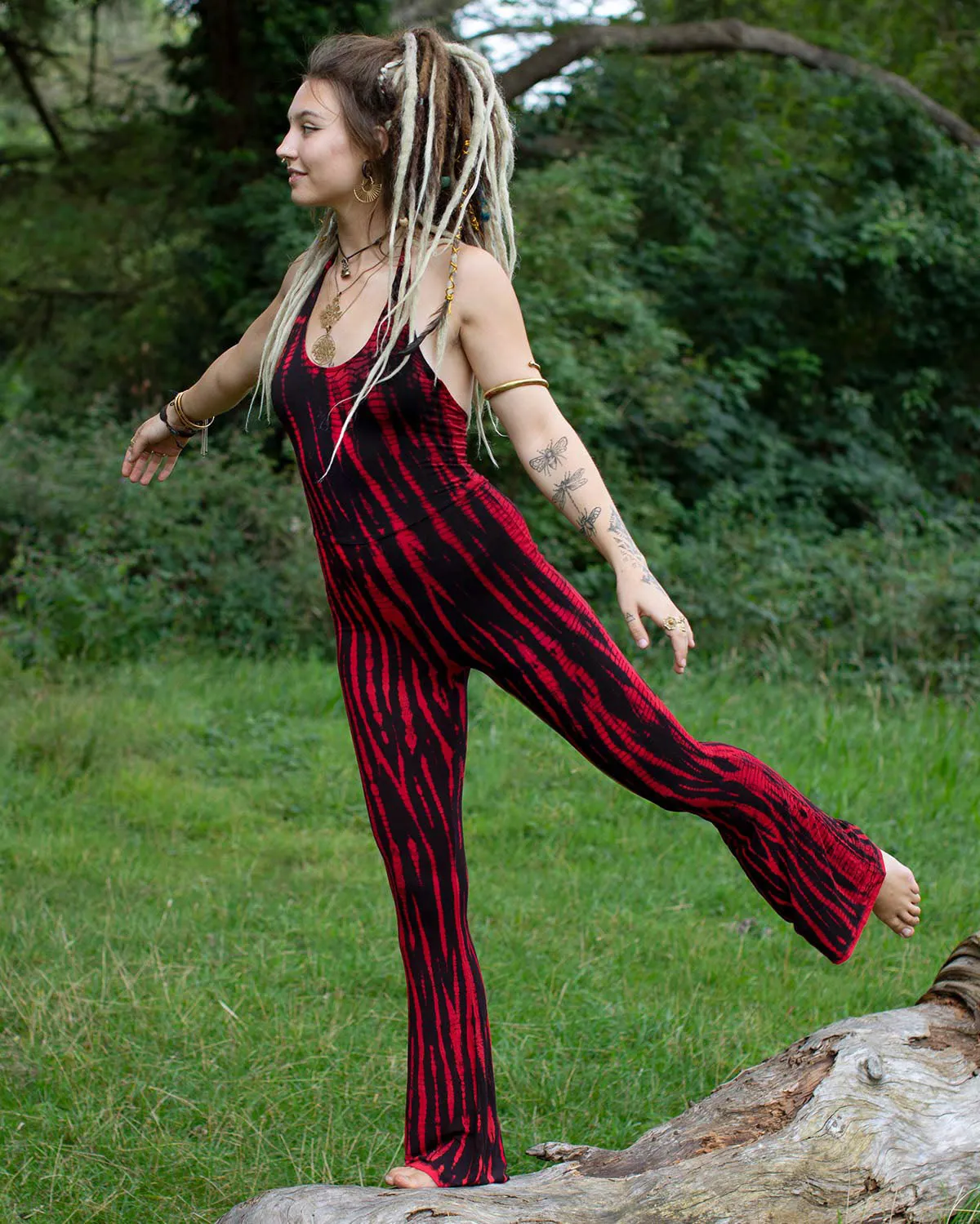 Tie Dye Flared Jumpsuit Red