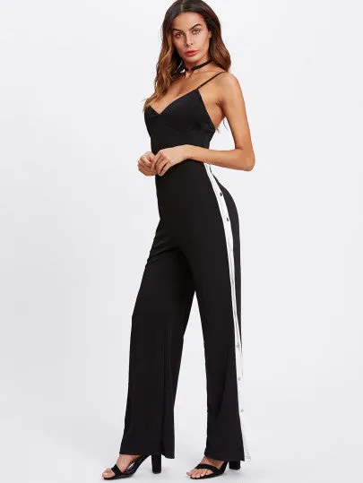 Trendy side split snap track fashion jumpsuit