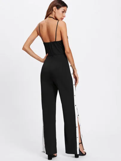 Trendy side split snap track fashion jumpsuit