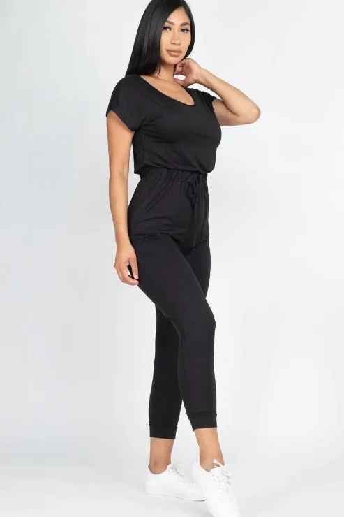 Two-way Shoulder Drawstring Jumpsuit